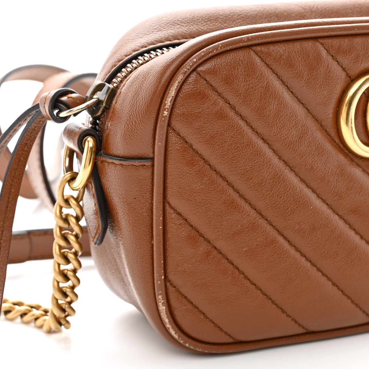Glazed Calfskin Matelasse Diagonal Mini GG Marmont Chain Shoulder Bag Cuir