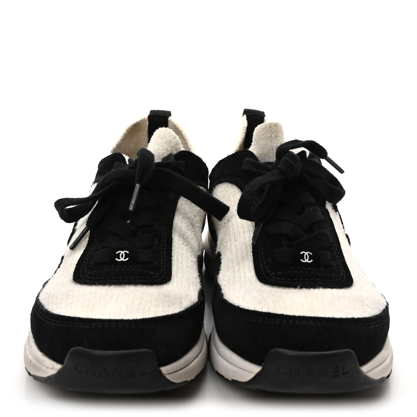 Fabric Suede Calfskin CC Sneakers 38 White Black