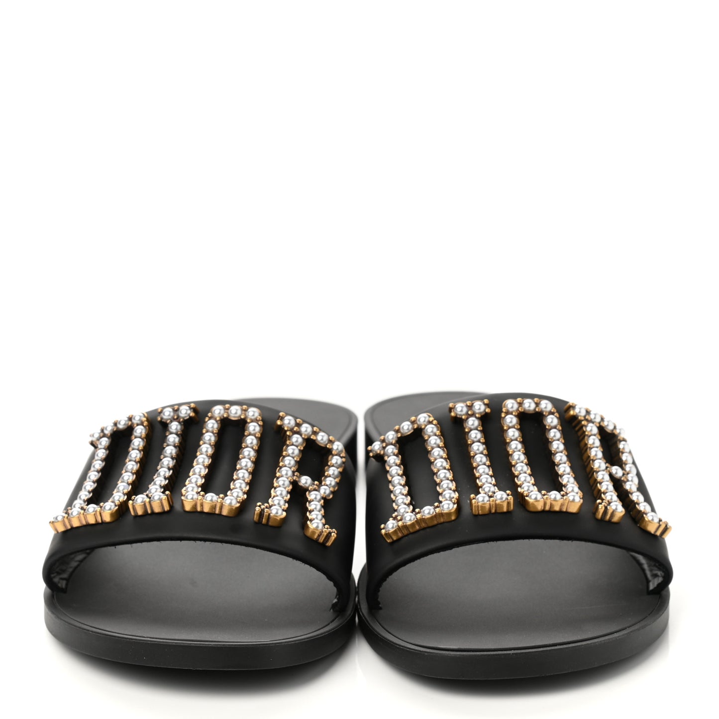 Matte Calfskin Pearl Dio(r)evolution Slide Sandals 38 Black