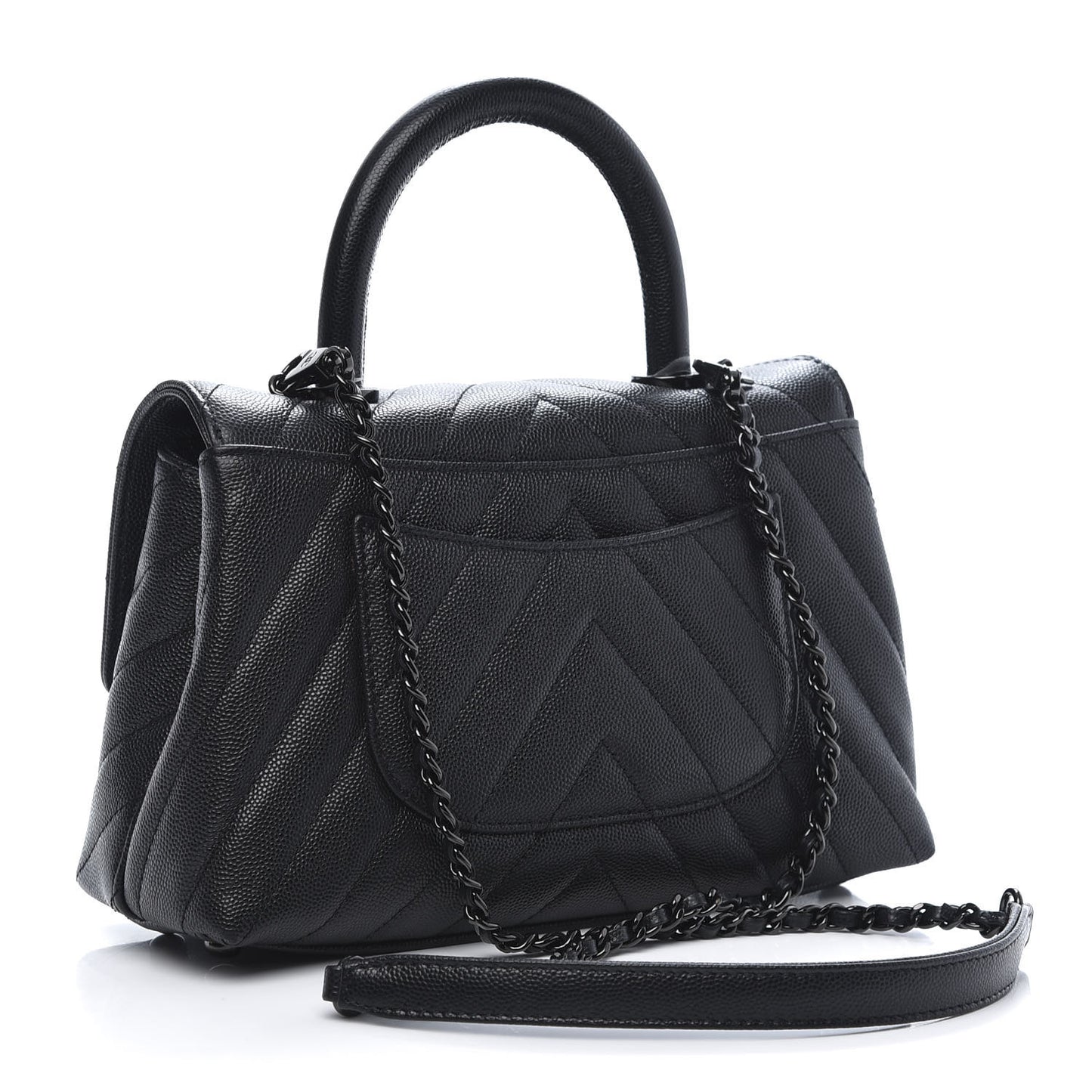 Caviar Chevron Quilted Mini Coco Handle Flap So Black