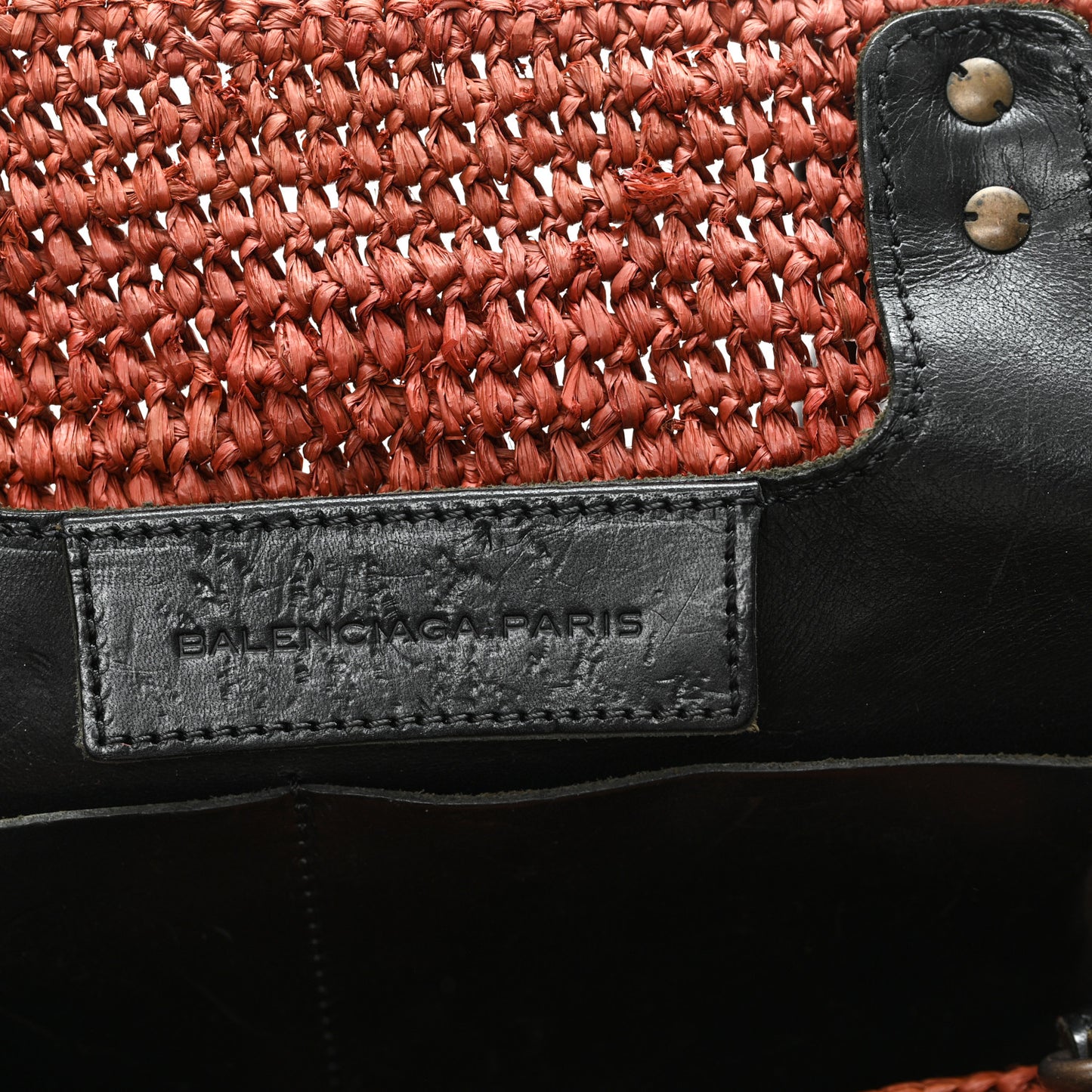 Raffia Calfskin Panier Basket Tote Brown Black