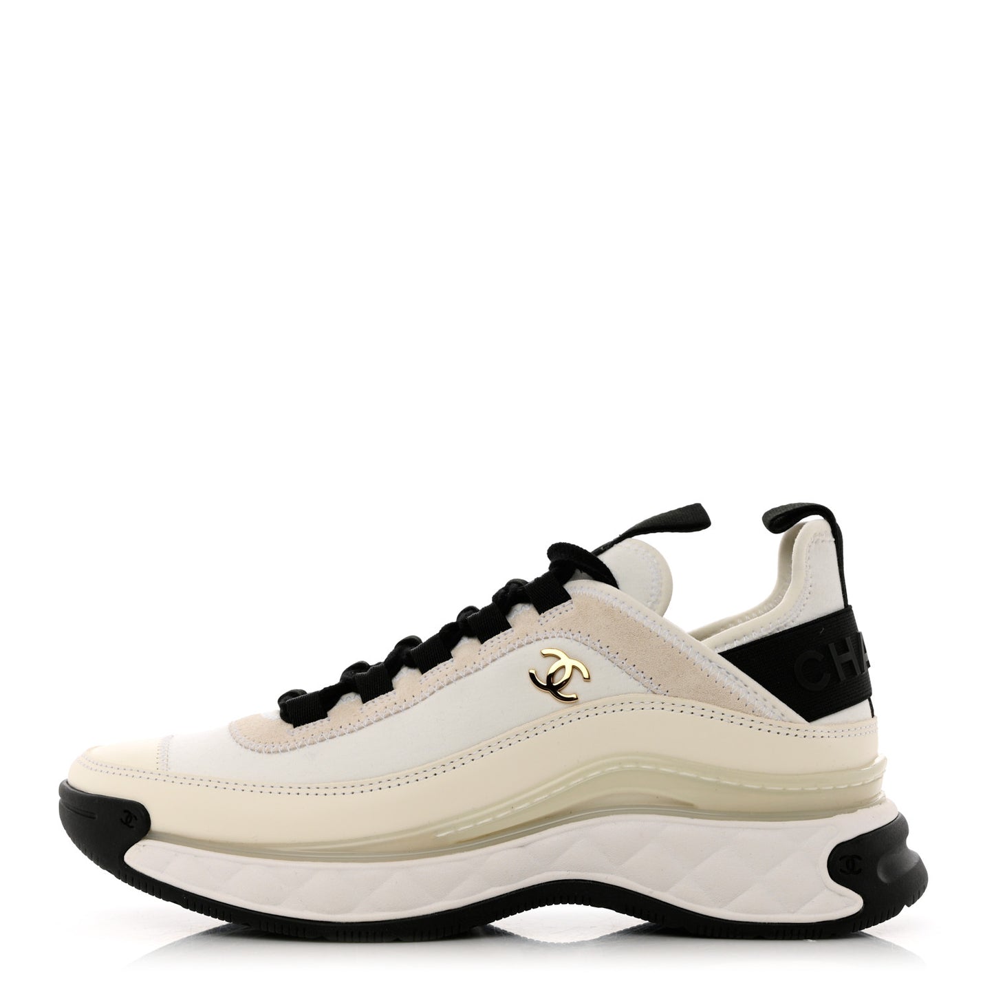 Velvet Calfskin Mixed Fibers CC Sneakers 37.5 Ivory Black