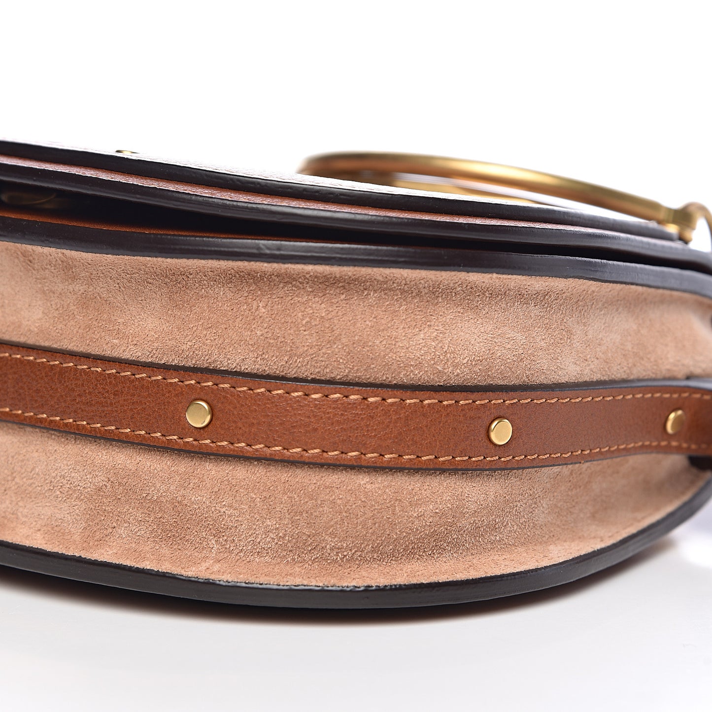 Calfskin Suede Floral Patchwork Small Nile Bracelet Bag Caramel