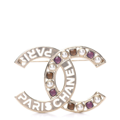 Chanel Crystal Pearl Glass CC Logo Brooch Gold Pink Orange 1 of 4