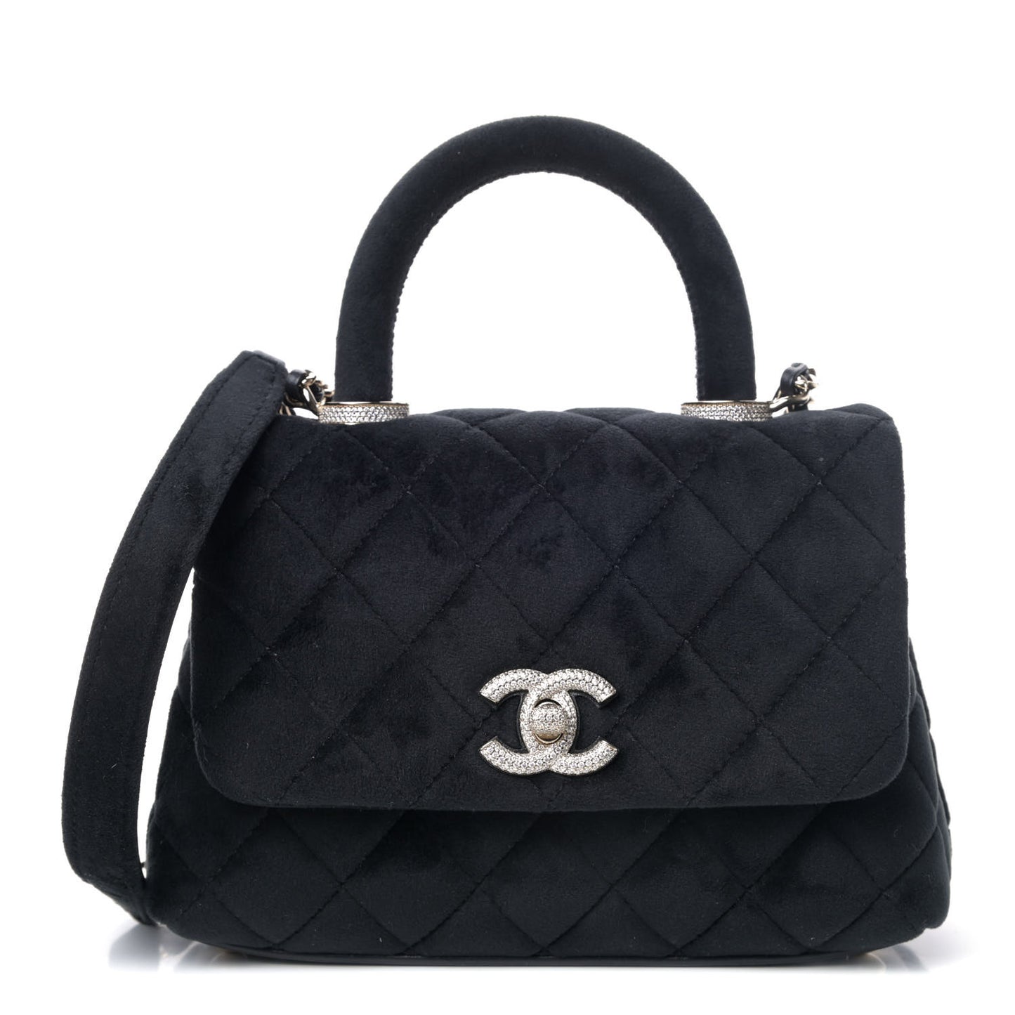Velvet Crystal Quilted Extra Mini Coco Handle Flap Black