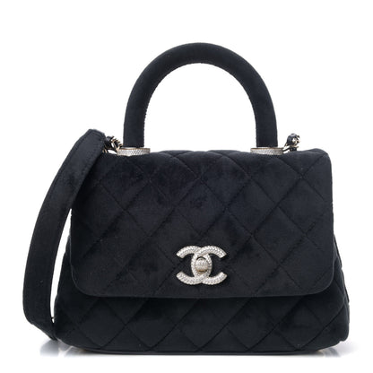 Chanel Velvet Crystal Quilted Extra Mini Coco Handle Flap Black 1 of 4
