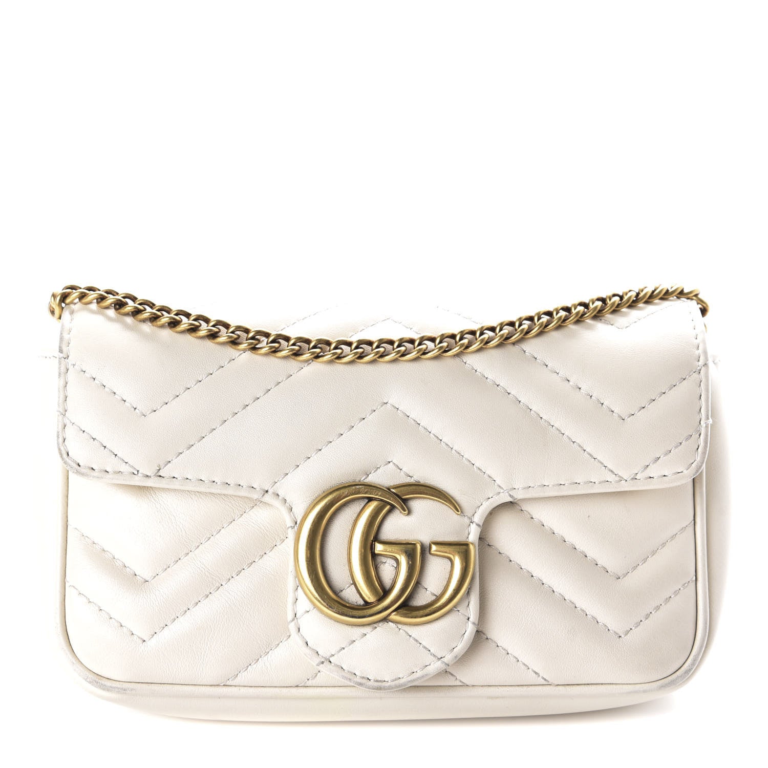 Gucci Calfskin Matelasse Super Mini GG Marmont Shoulder Bag White 1 of 9