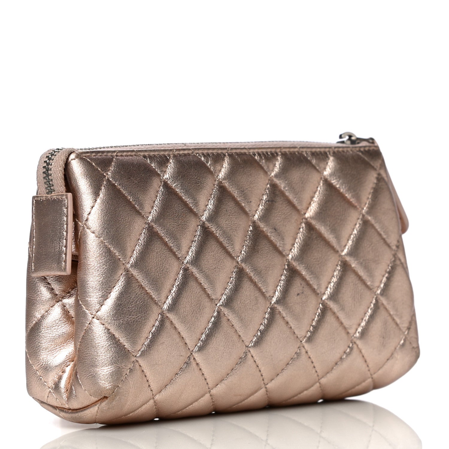 Chanel Metallic Lambskin Quilted Cosmetic Pouch Light Gold 3 of 16