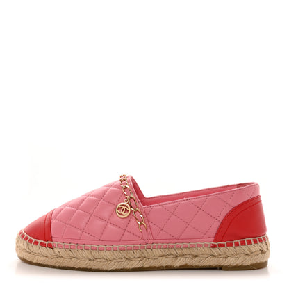 Chanel Lambskin Quilted CC Chain Espadrilles 38 Pink Red 1 of 10
