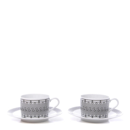 Hermes Porcelain H Deco Tea Cup And Saucer Set Of 2 1 of 10