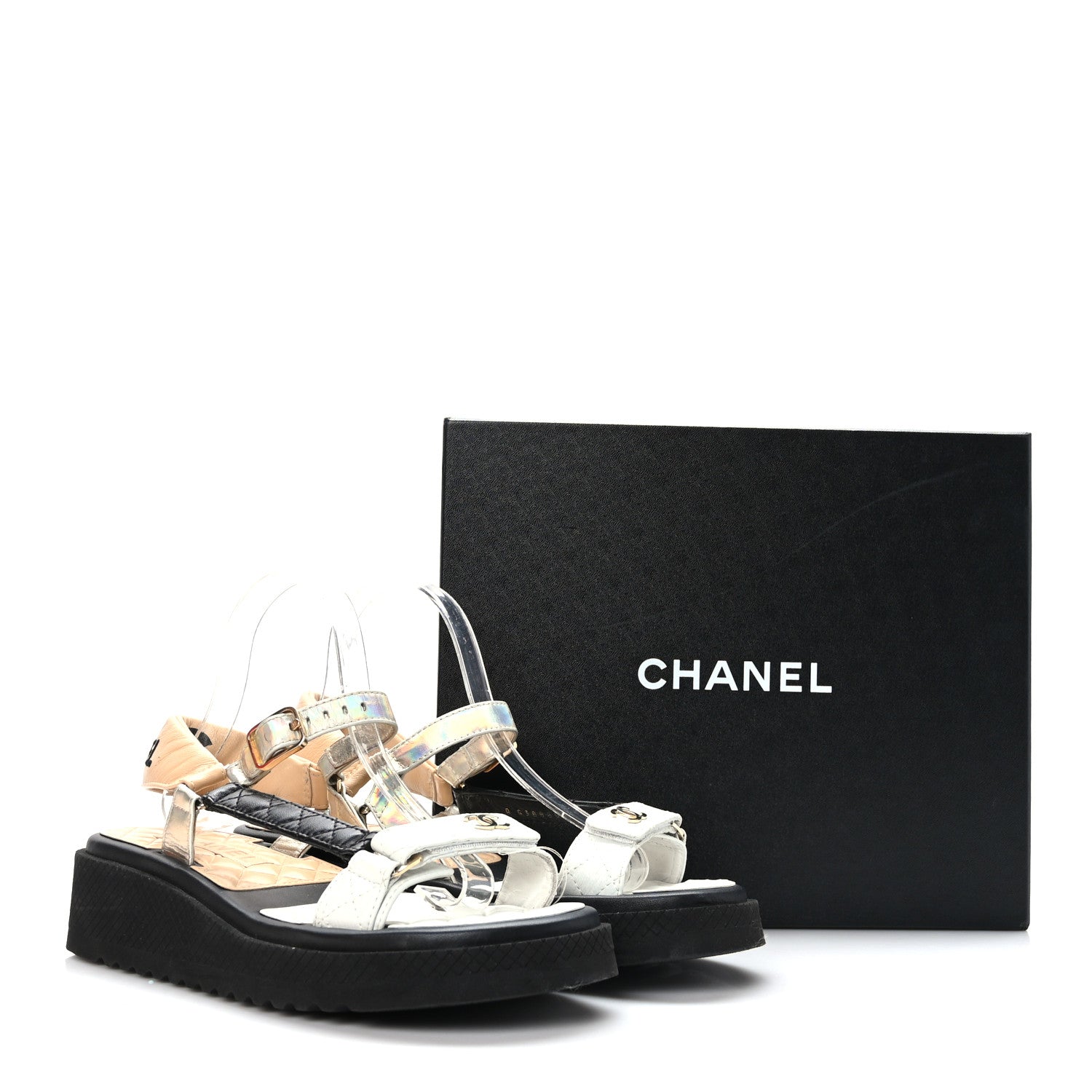 Chanel Lambskin Logo Platform Sandals 41 Beige Gold White 8 of 8