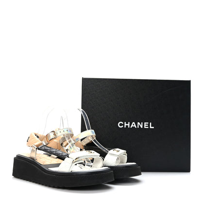 Chanel Lambskin Logo Platform Sandals 41 Beige Gold White 8 of 8