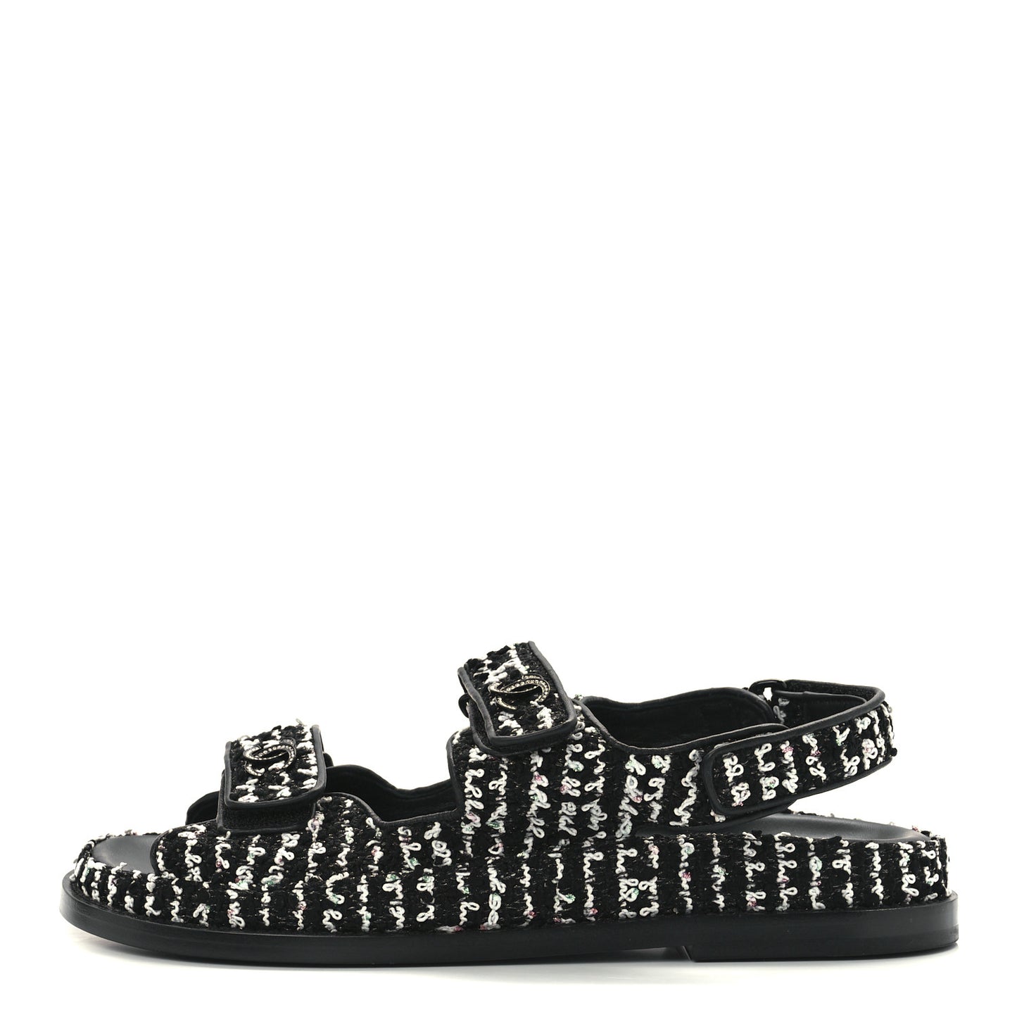 Tweed Lambskin Dad Sandals 38.5 Black White