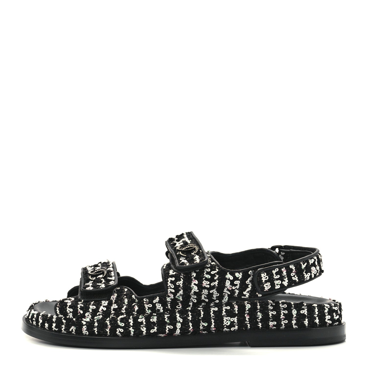 Chanel Tweed Lambskin Dad Sandals 38.5 Black White 1 of 9