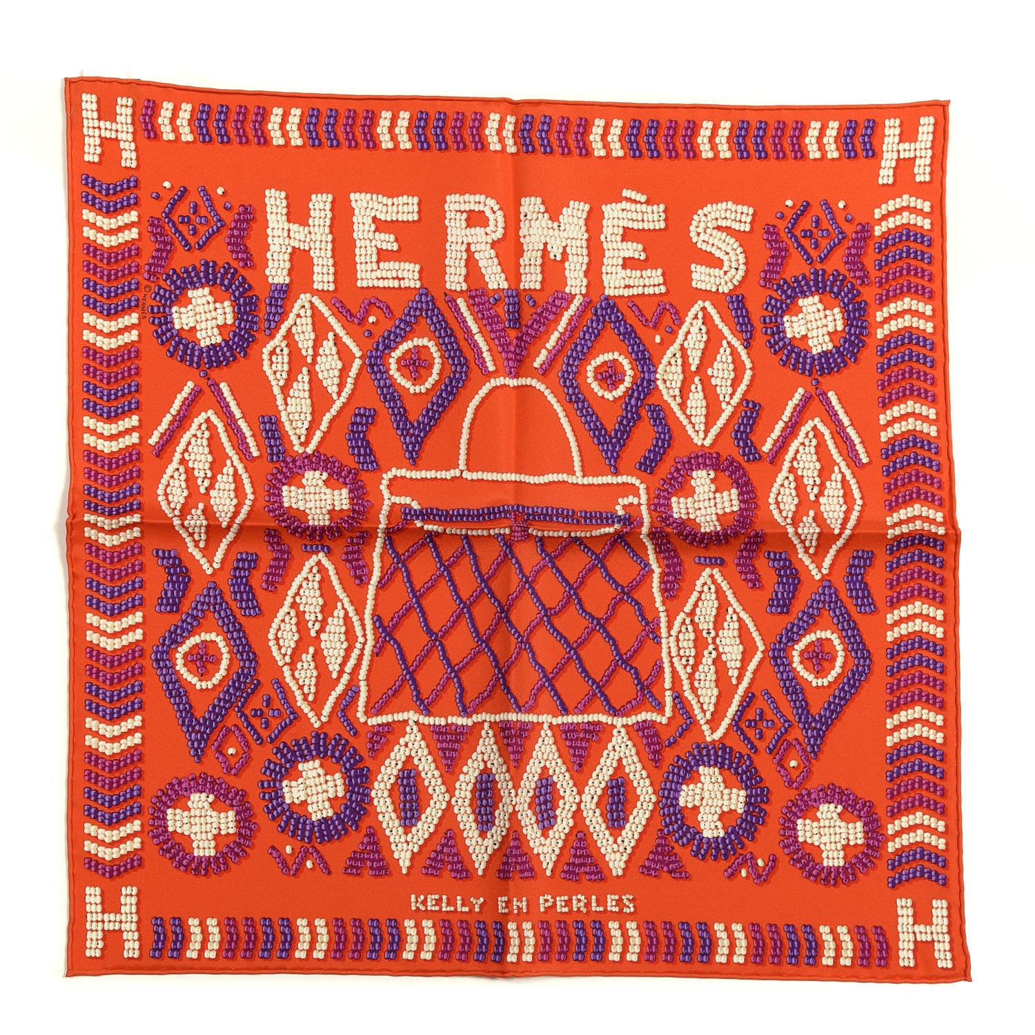 Hermes Silk Jersey Kelly En Perles Scarf 45 Vermillon Violet 1 of 4