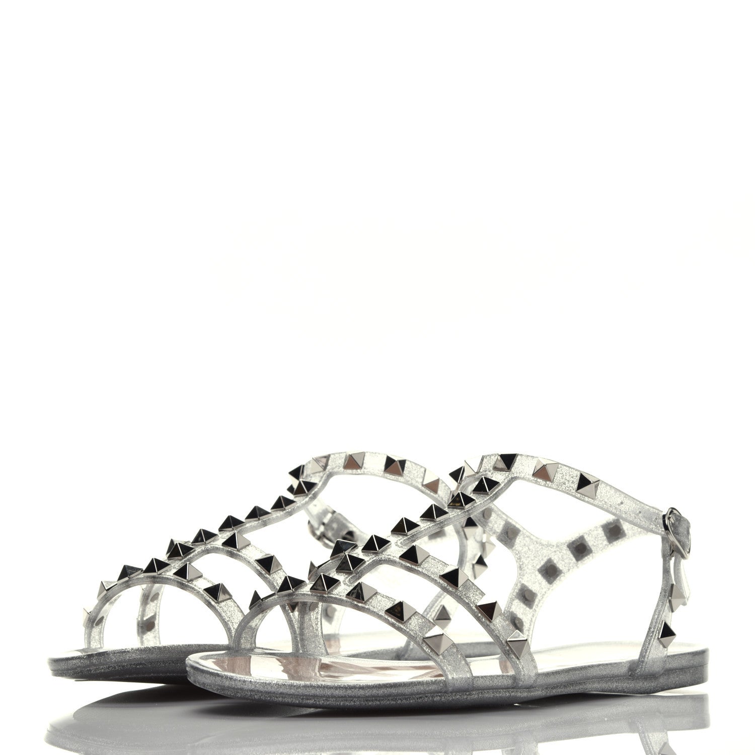Valentino Garavani PVC Jelly Glitter Rockstud Caged Sandals 36 SIlver 4 of 8