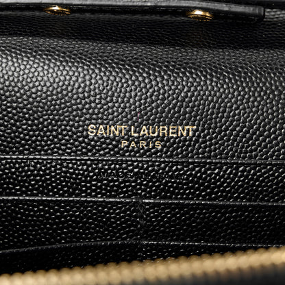 Saint Laurent Grain De Poudre Matelasse Chevron Monogram Chain Wallet Black 6 of 9