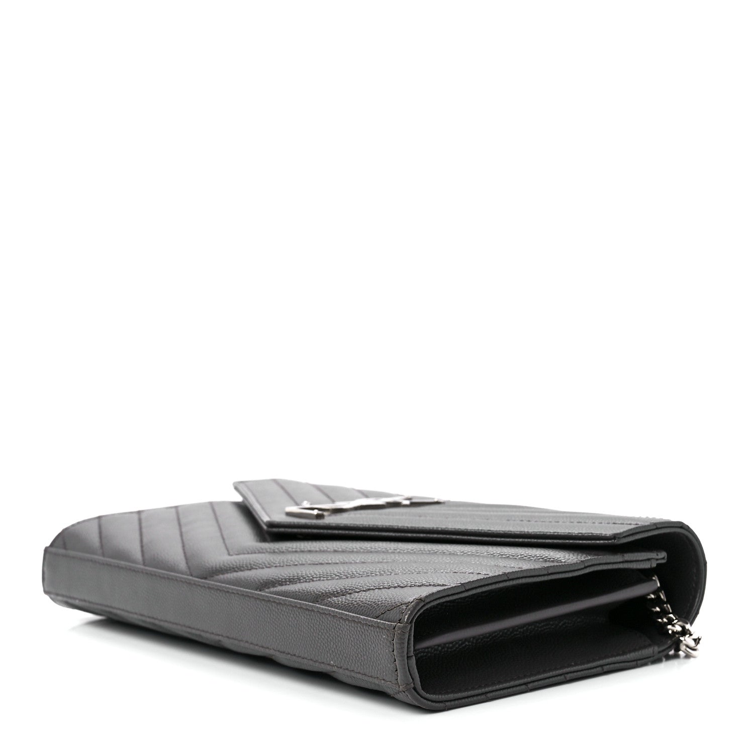 Saint Laurent Grain De Poudre Matelasse Chevron Monogram Chain Wallet Earth 8 of 10