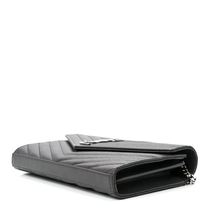 Saint Laurent Grain De Poudre Matelasse Chevron Monogram Chain Wallet Earth 8 of 10