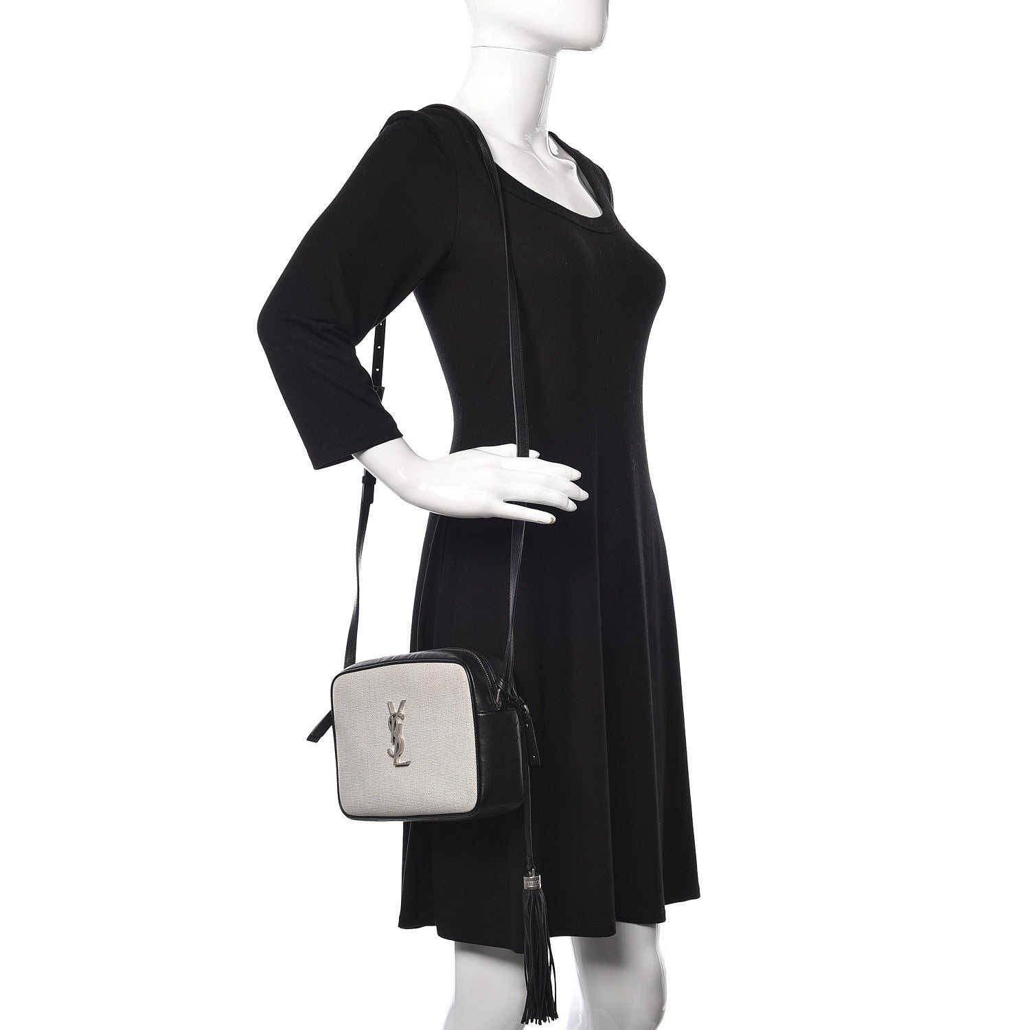 Saint Laurent Linen Canvas Monogram Lou Camera Bag Black 2 of 8