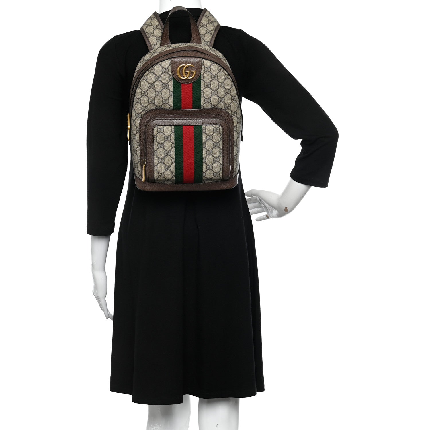 Gucci GG Supreme Monogram Calfskin Web Small Ophidia Day Backpack Beige Ebony New Acero 2 of 10