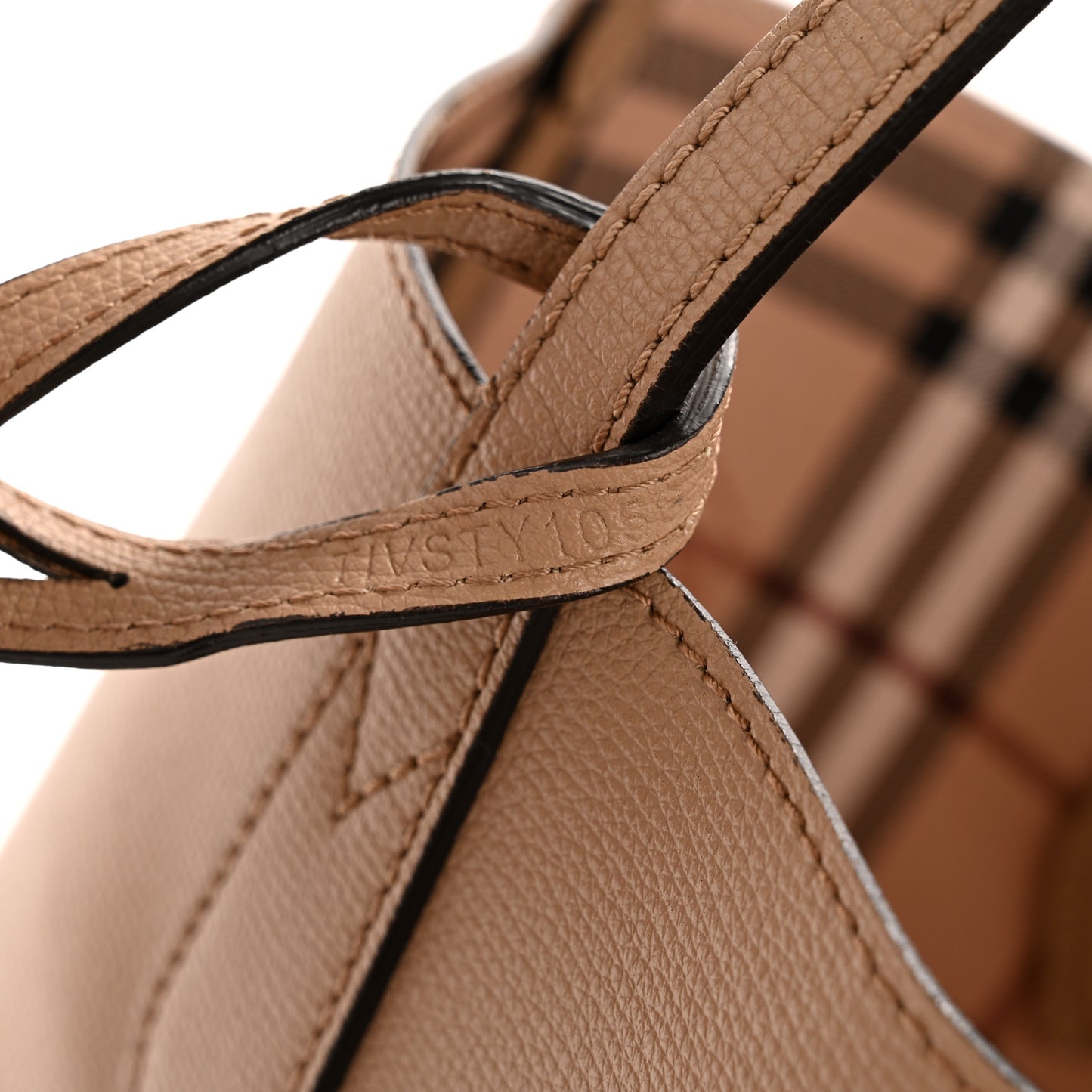 Grainy Calfskin Haymarket Check Small Reversible Tote Mid Camel