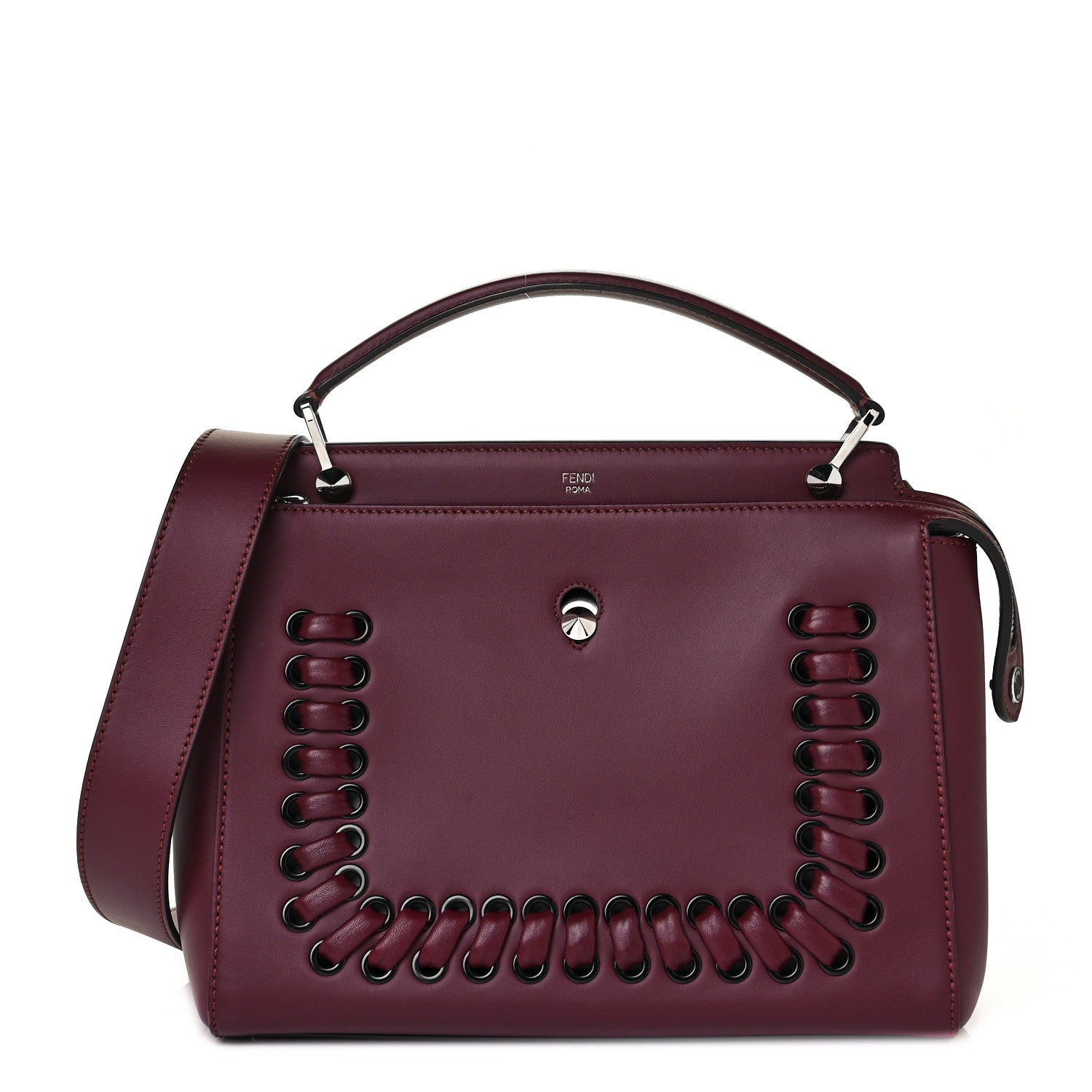 Fendi Vitello Baltico Dolce Shiny Nappa Lace Up DotCom Satchel Bordeaux 4 of 21