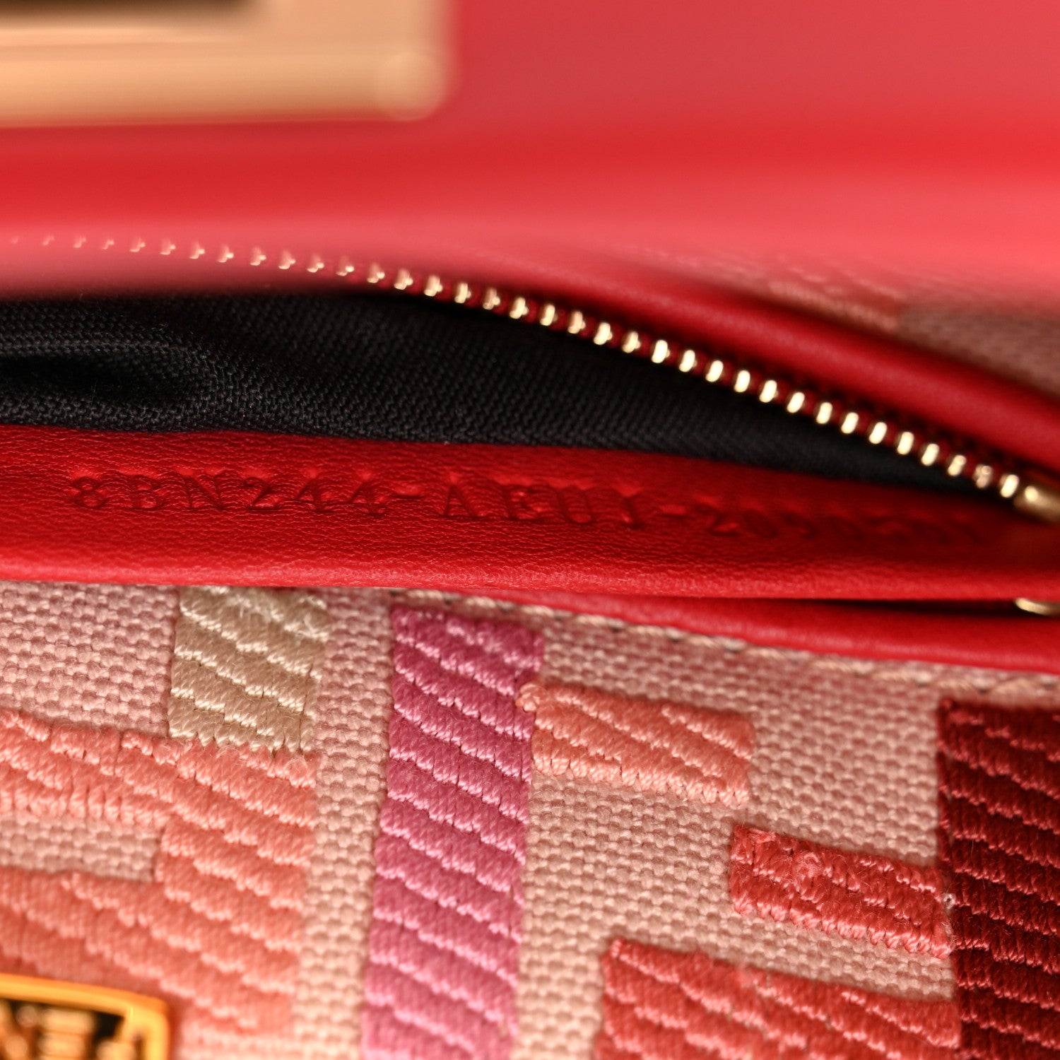 Fendi Vitello Seta Canvas FF Embroidered Peekaboo Iconic Satchel Rosso Cardinale Multicolor 8 of 11
