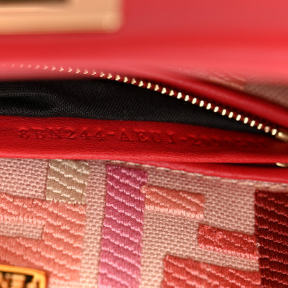 Fendi Vitello Seta Canvas FF Embroidered Peekaboo Iconic Satchel Rosso Cardinale Multicolor 8 of 11