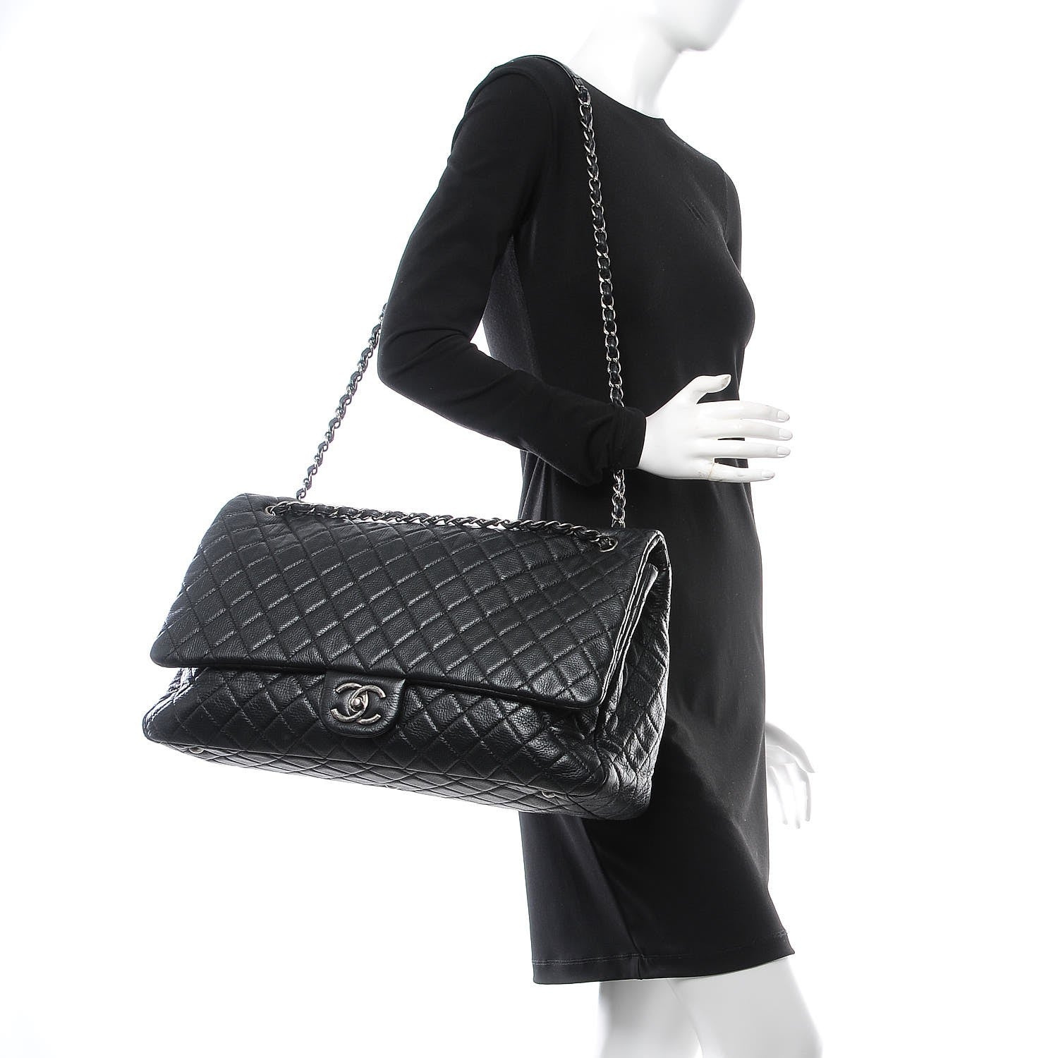 Chanel Calfskin Quilted XXL Travel Flap Bag Black 2 of 7