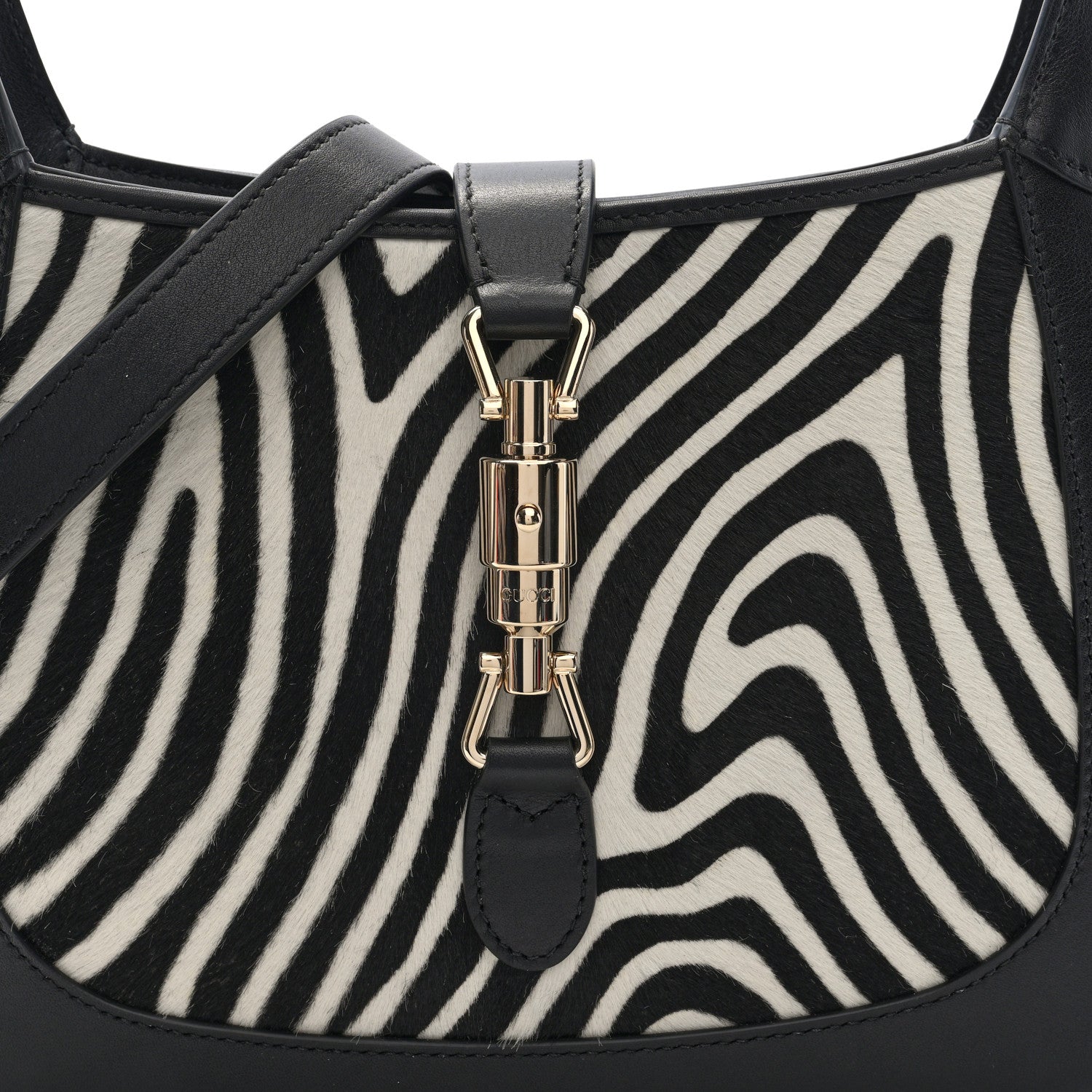 Gucci Pony Hair Zebra Print Calfskin Small Jackie 1961 Hobo Black White 7 of 9
