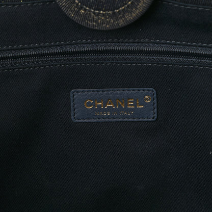 Chanel Lurex Canvas Small Deauville Tote Navy Blue Gold 6 of 10