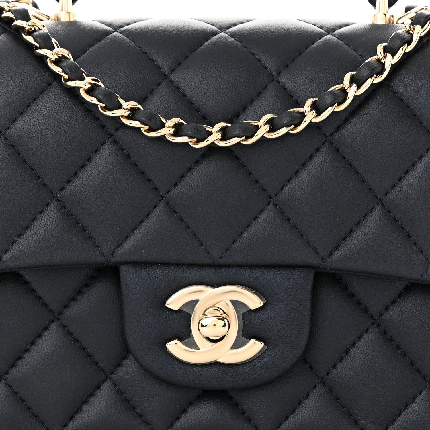 Chanel Iridescent Lambskin Quilted Mini Top Handle Rectangular Flap Dark Blue 8 of 11