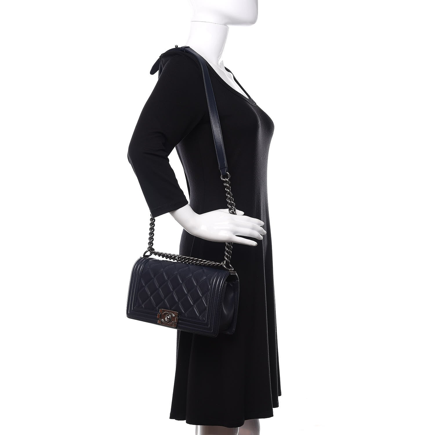 Chanel Calfskin Quilted Medium Boy Flap Dark Blue 2 of 11