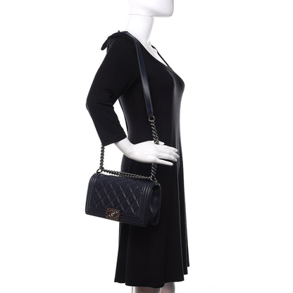 Chanel Calfskin Quilted Medium Boy Flap Dark Blue 2 of 11