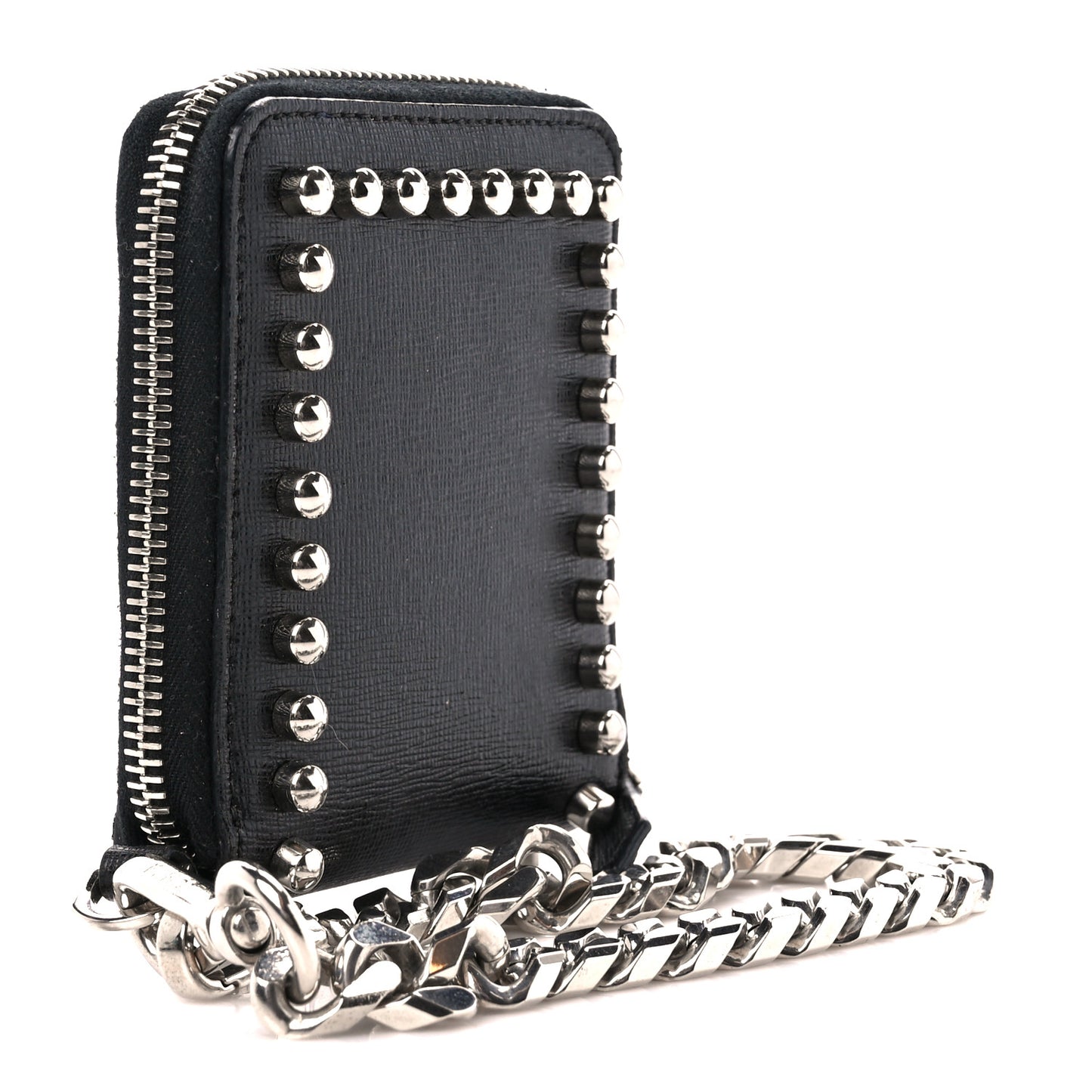 Vitello Elite Flamingo Mink Karlito Studded Zip Around Chain Wallet Black White Plaster
