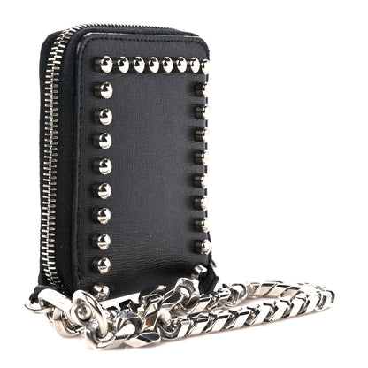 Fendi Vitello Elite Flamingo Mink Karlito Studded Zip Around Chain Wallet Black White Plaster 3 of 12