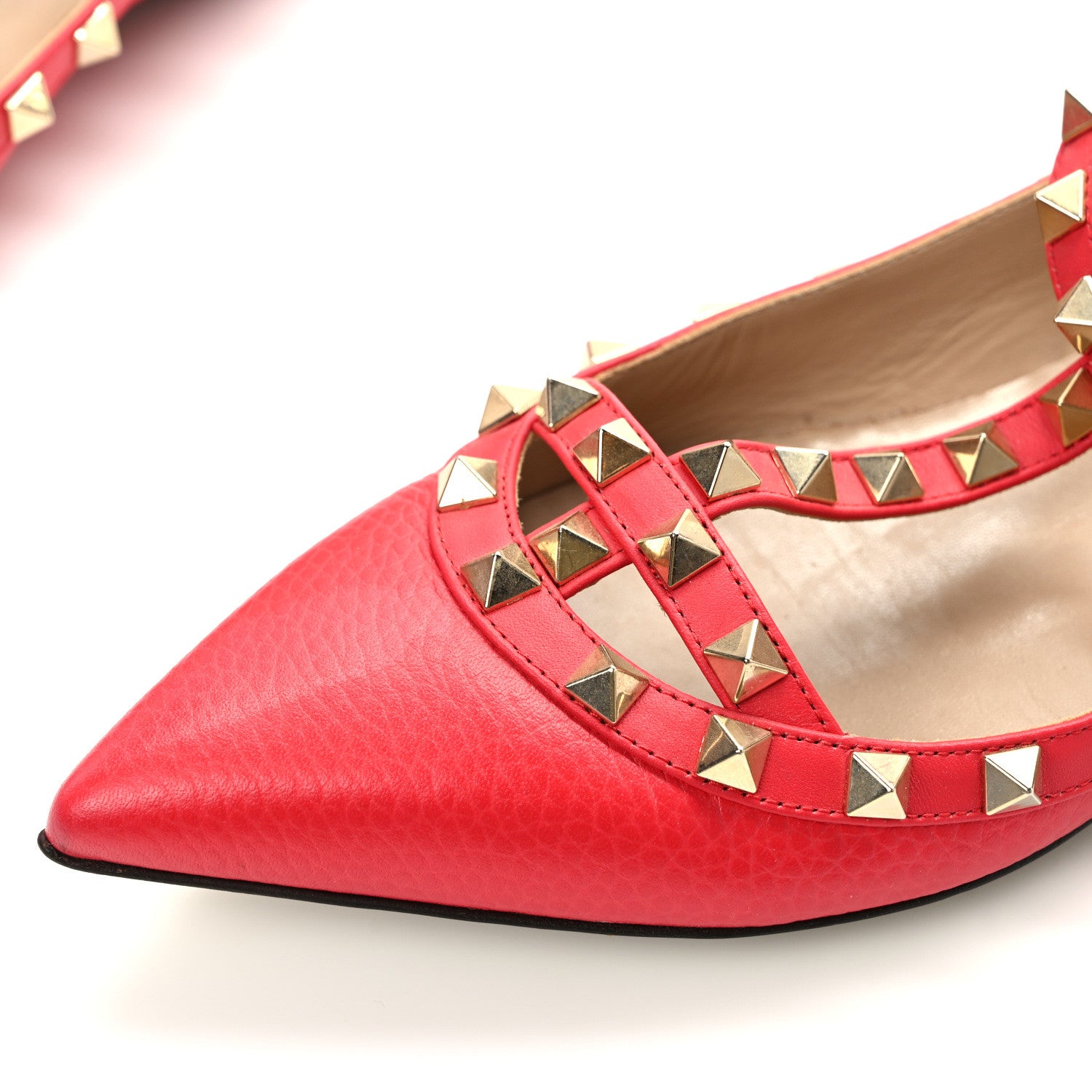 Valentino Garavani Pebbled Calfskin Rockstud Cage Ballerina Flats 37 Red 10 of 11