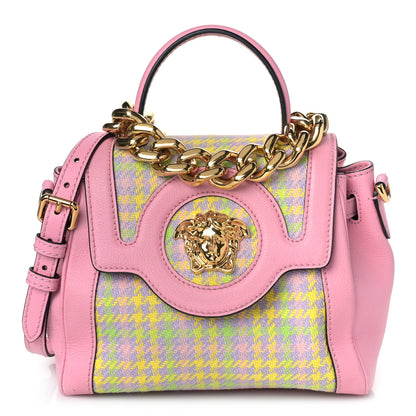 Versace Calfskin Tweed Medusa Small Top Handle Handbag Baby Pink Pineapple 1 of 8