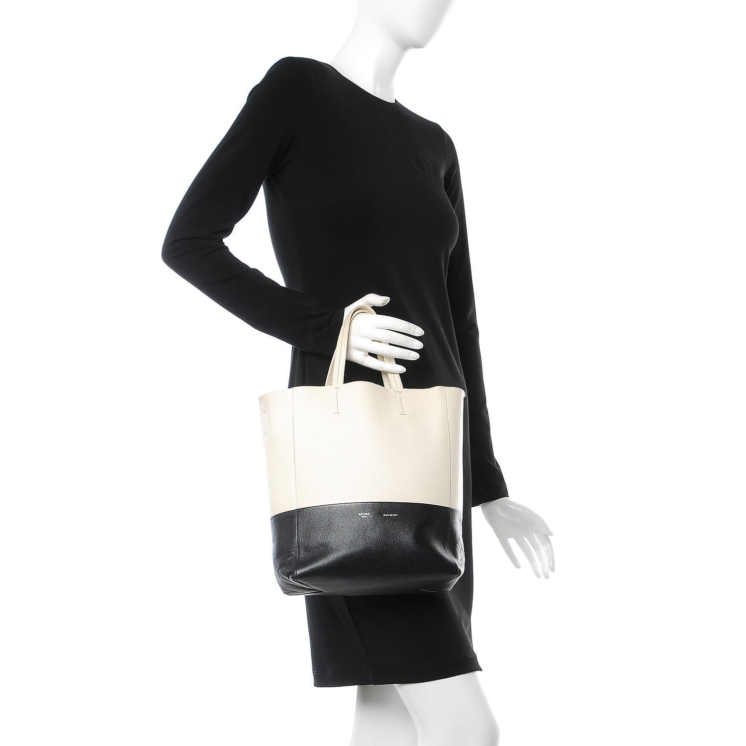 Celine Grained Calfskin Small Vertical Bi-Cabas Cream Black 2 of 15