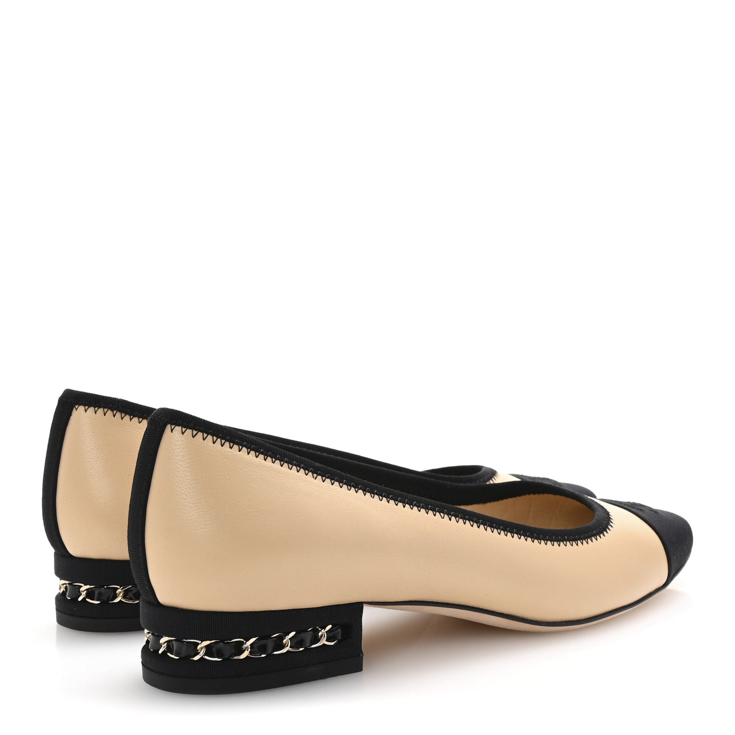 Lambskin Grosgrain Cap Toe Chain Pumps 38 Beige Black