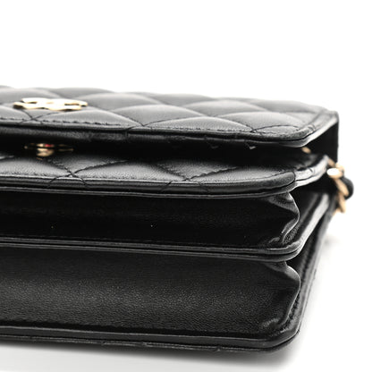 Chanel Lambskin Quilted Mini Camellia Bow Wallet On Chain WOC Black 10 of 11