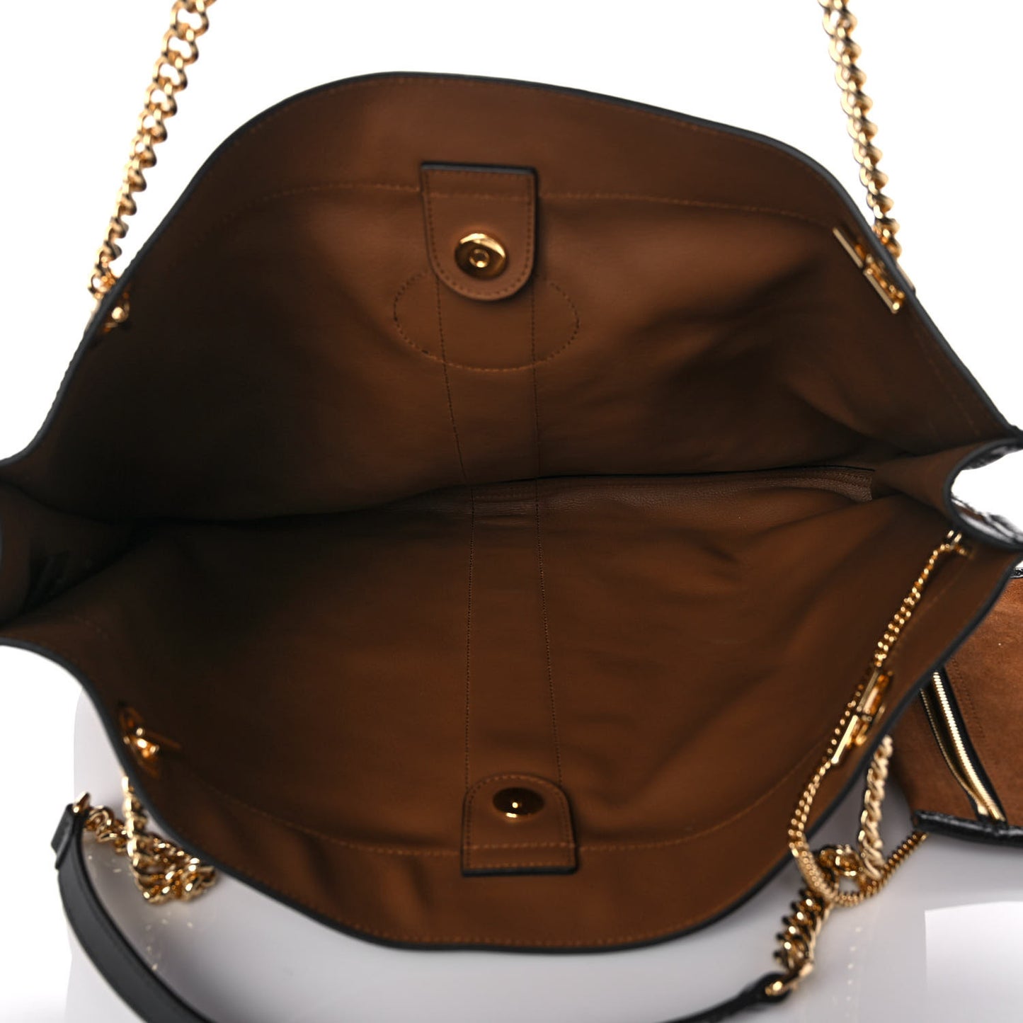 Suede Patent Large Rajah Chain Tote Nocciola Black