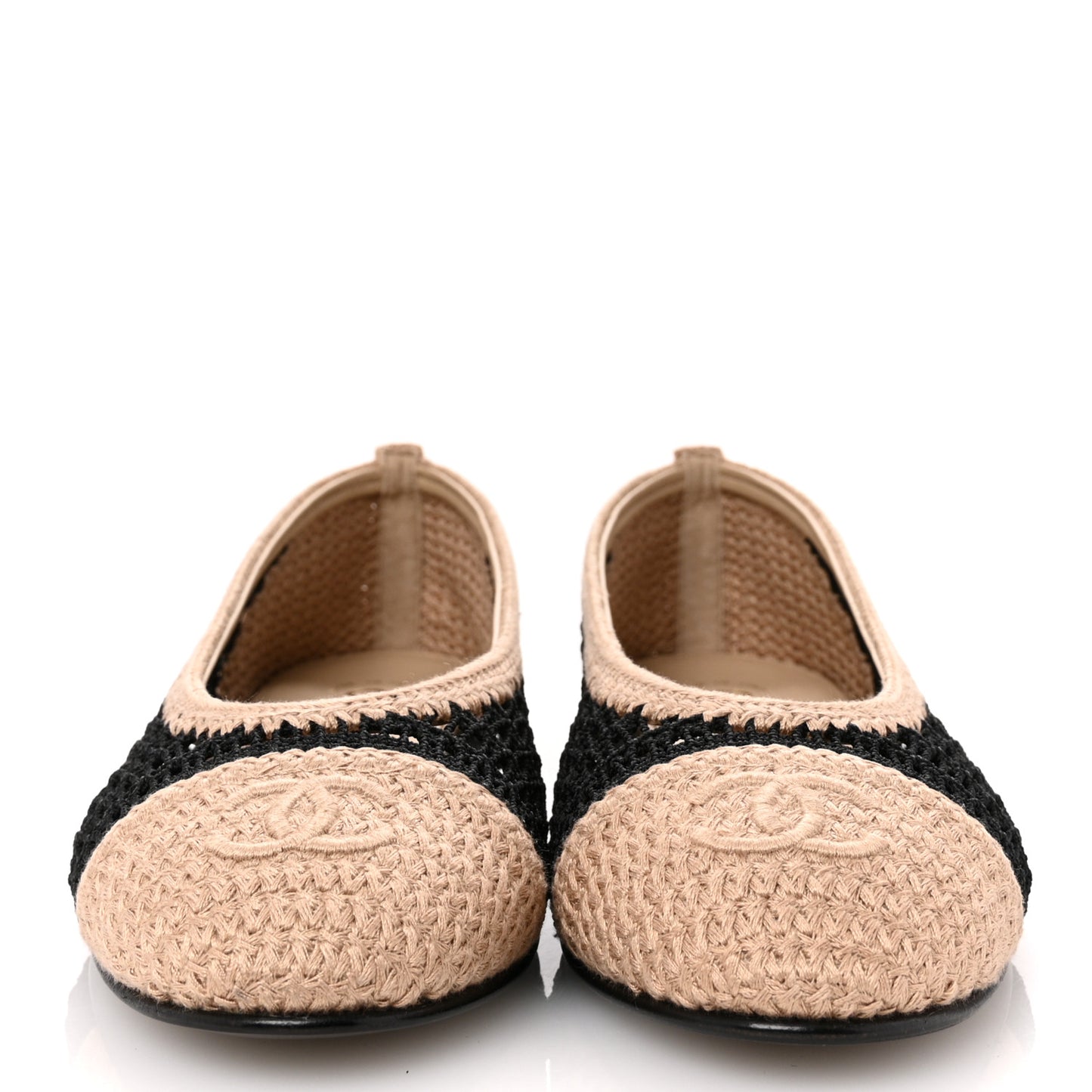 Raffia Cap Toe Ballerina Flats 37 Black Beige