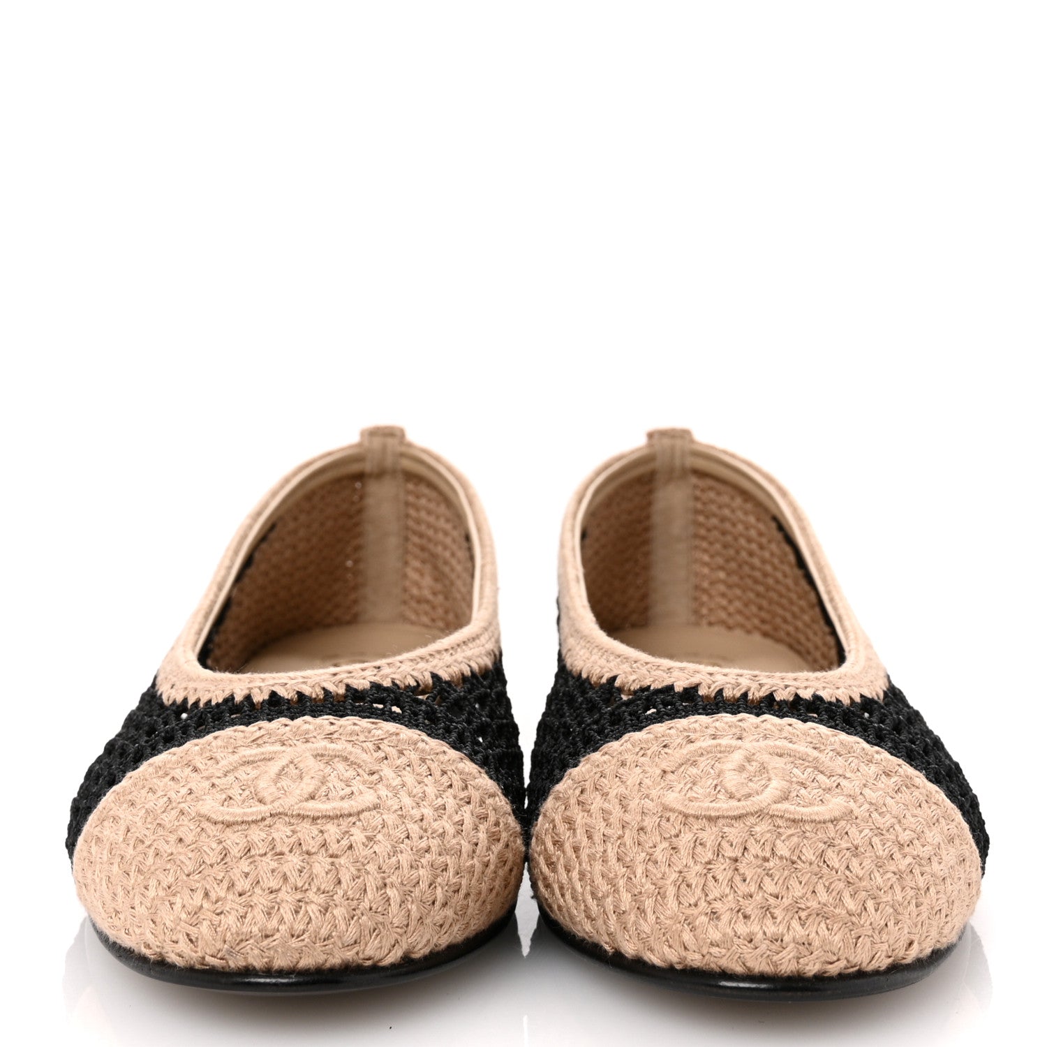 Chanel Raffia Cap Toe Ballerina Flats 37 Black Beige 3 of 10