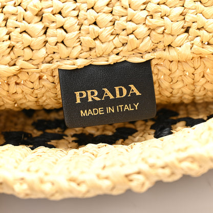 Prada Yarn Raffia Effect Crochet Embroidered Small Logo Tote Naturale 6 of 9