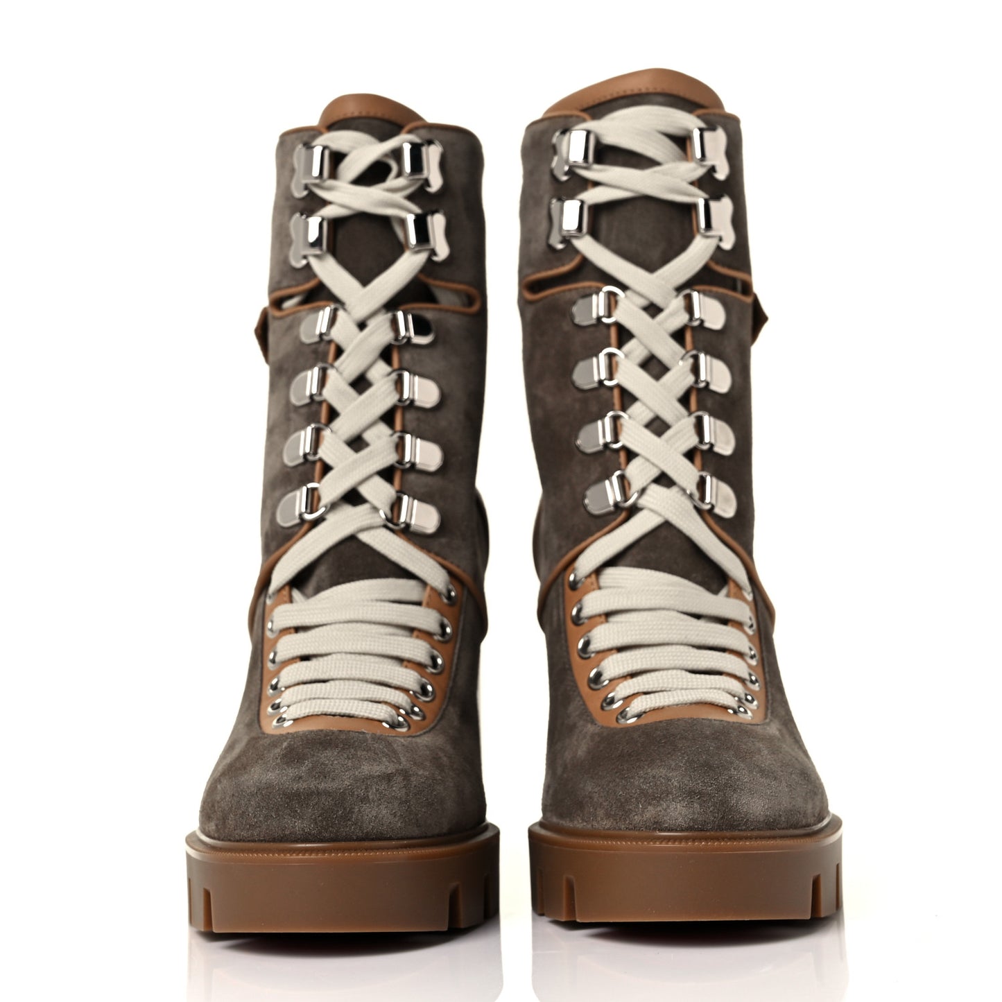 Suede Calfskin Macademia 100 Biker Platform Boots 38.5 Silex Light Cuir Dark Beige