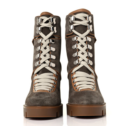 Christian Louboutin Suede Calfskin Macademia 100 Biker Platform Boots 38.5 Silex Light Cuir Dark Beige 2 of 7