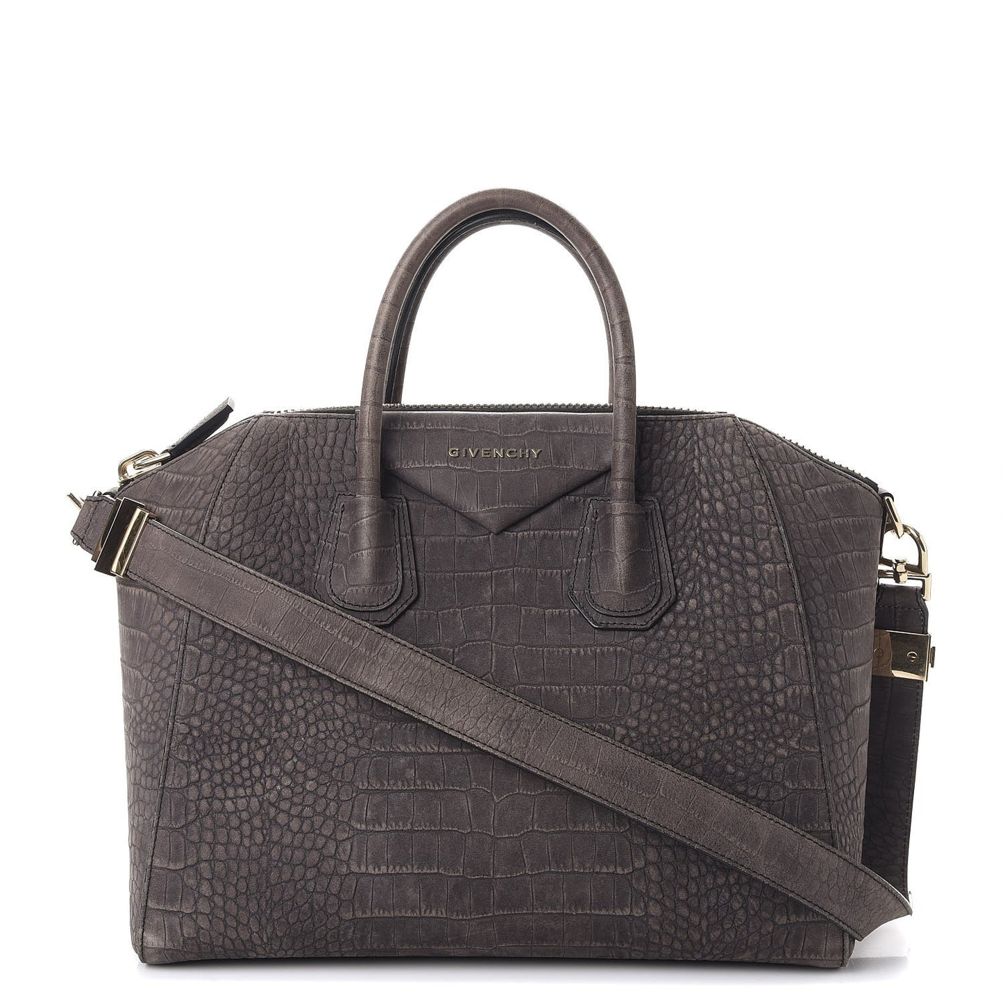 Nubuck Crocodile Embossed Medium Antigona Washed Black