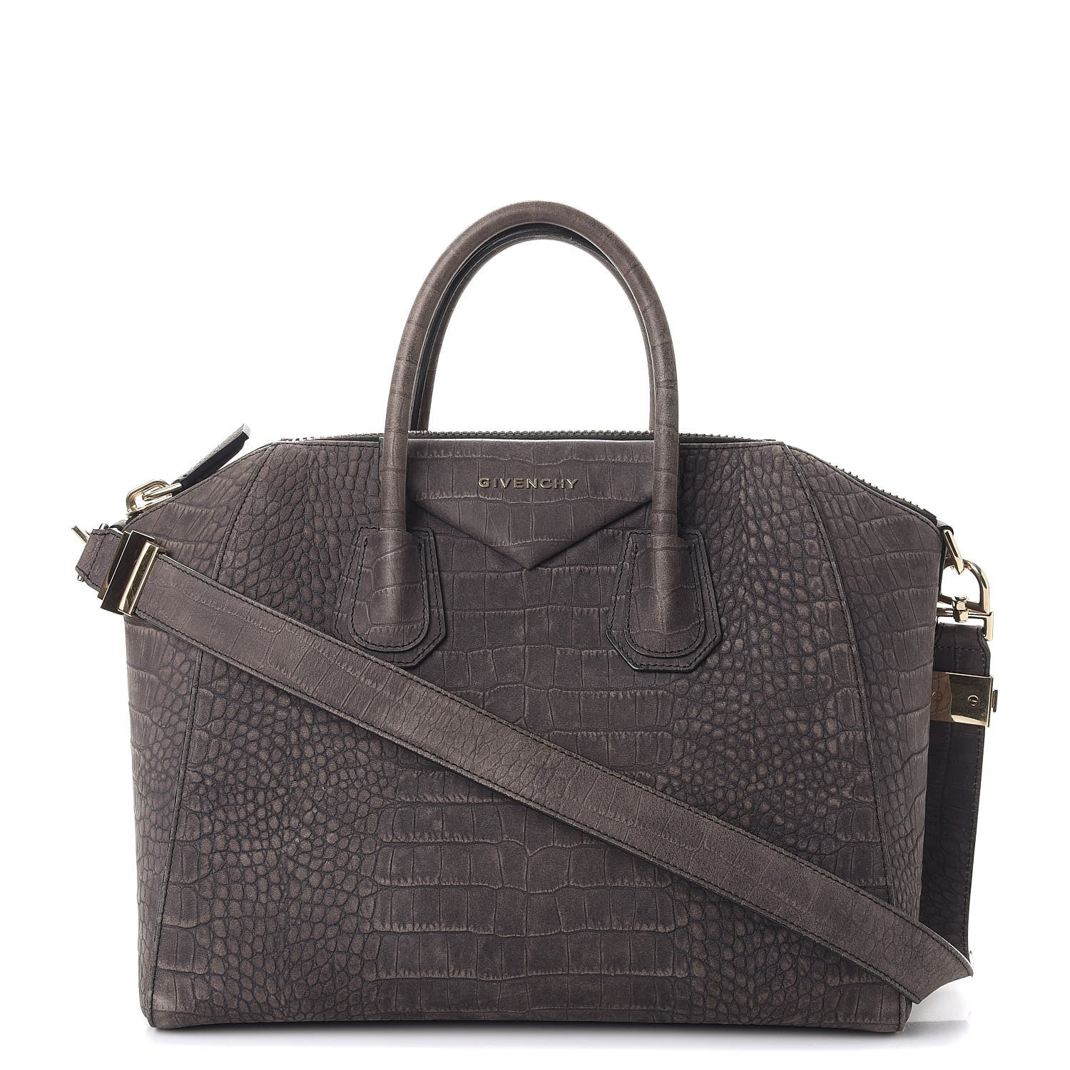 Givenchy Nubuck Crocodile Embossed Medium Antigona Washed Black 1 of 14